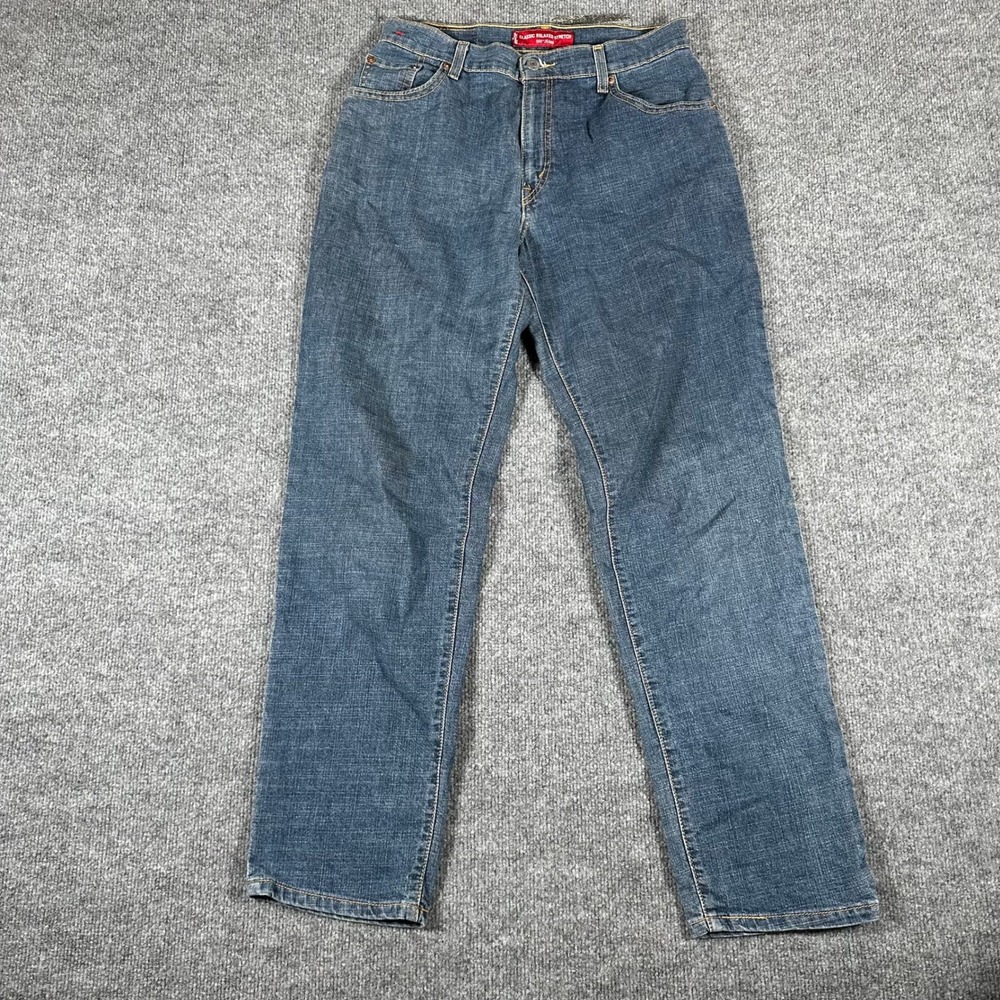Levi's Jeans Womens Size 10 Blue 550 Relaxed Fit Tapered Leg Stretch Denim Stain